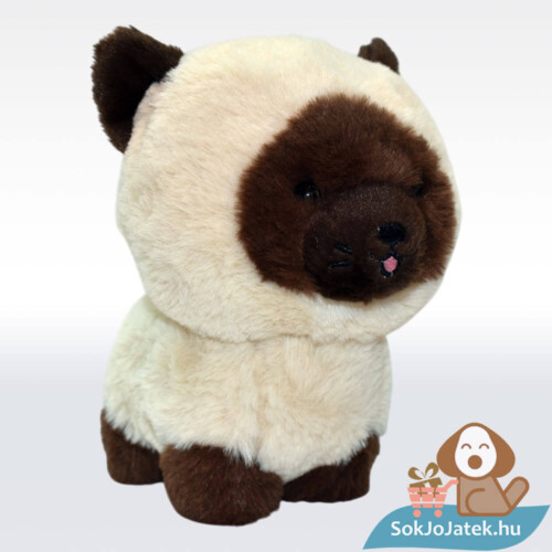 Álló barna-bézs színű sziámi plüss Teddy cica, 18 cm (Aurora)