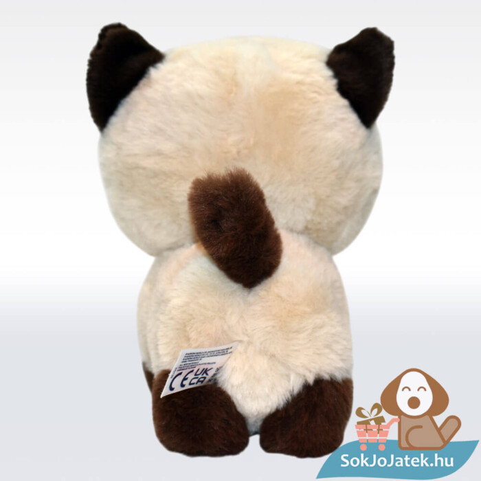 Álló barna-bézs színű sziámi plüss Teddy cica hátulról, 18 cm (Aurora)