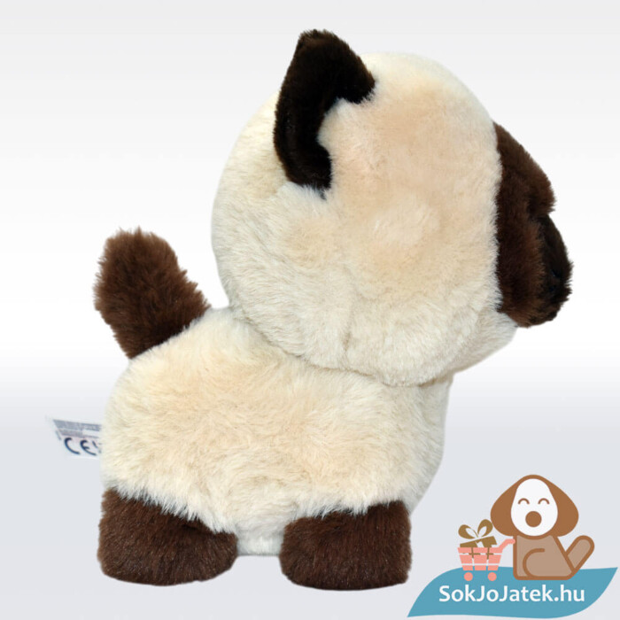 Álló barna-bézs színű sziámi plüss Teddy cica oldalról, 18 cm (Aurora)