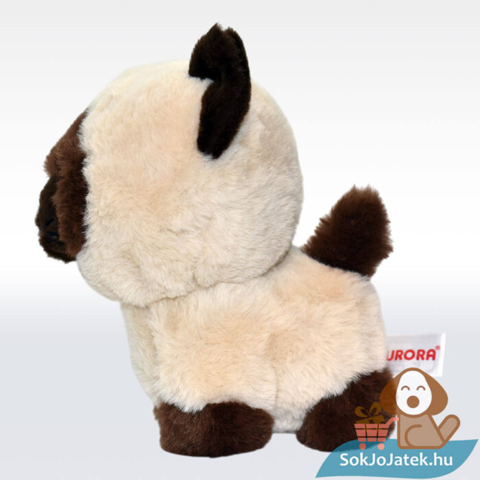 Álló barna-bézs színű sziámi plüss Teddy cica oldalról, 18 cm (Aurora)