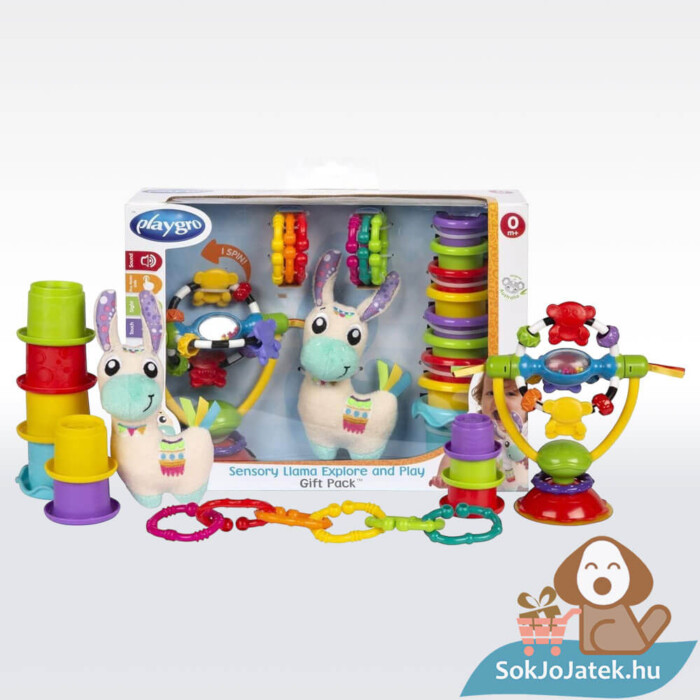 Bújós láma, 4 az 1-ben készségfejlesztő bébijáték szett (Playgro)