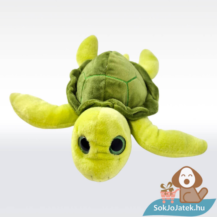 Csillogó szemű plüss teknős, felülről (26 cm)
