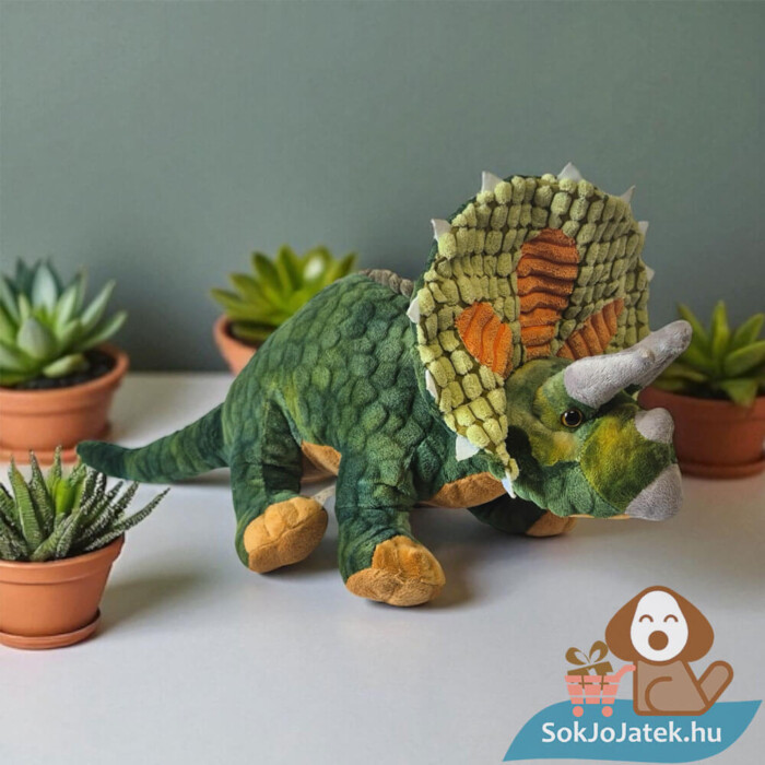 Élethű, átölelhető plüss triceratops dinoszaurusz az asztalon, 38 cm (Semo)