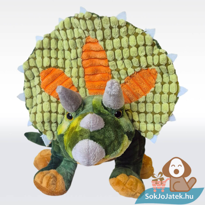 Élethű, átölelhető plüss triceratops dinoszaurusz előről, 38 cm (Semo)