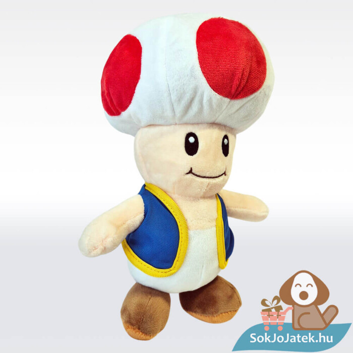 Kék mellényes Toad plüss, jobbról, 30 cm (Super Mario)