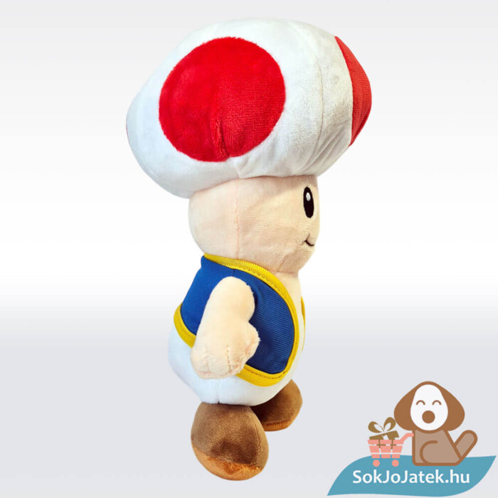 Kék mellényes Toad plüss, oldalról, 30 cm (Super Mario)