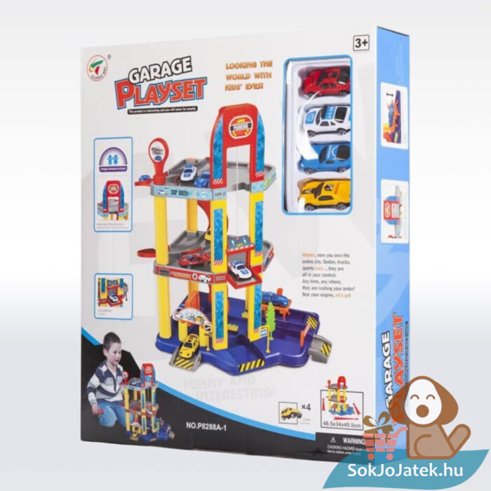Emeletes parkolóház doboza, 4 autóval (46 cm)