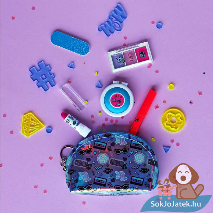 Make-Up sminkszett az asztalon, divatos neszeszerben (Create it!)