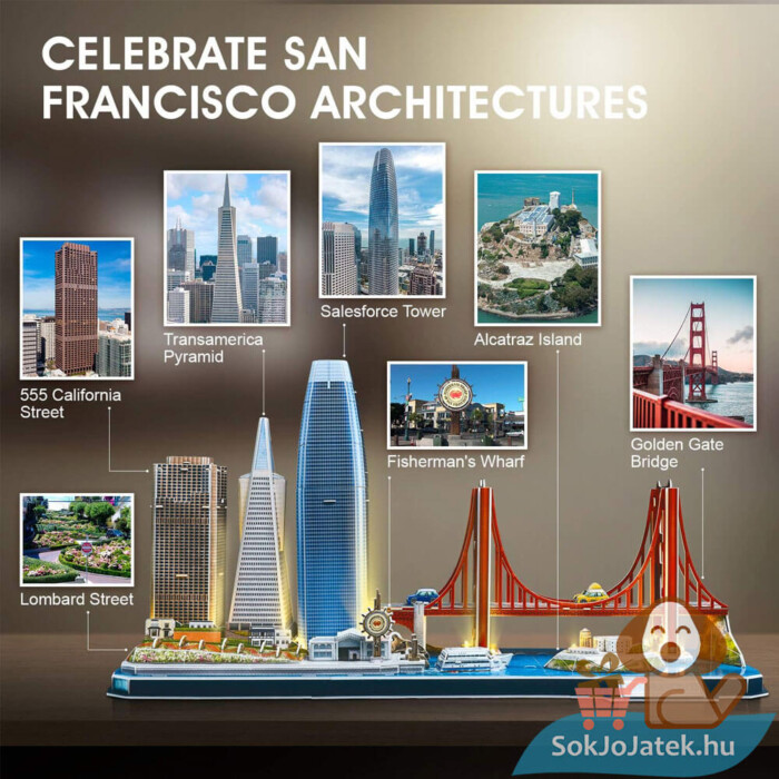 San Francisco: 90 db-os 3D puzzle épületei, LED világítással (CubicFun)