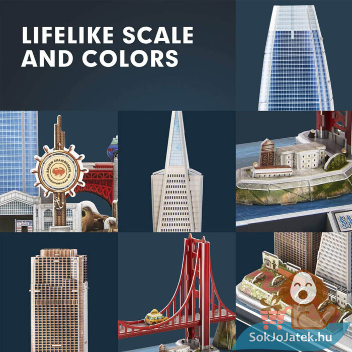 San Francisco: 90 db-os 3D puzzle részletei, LED világítással (CubicFun)