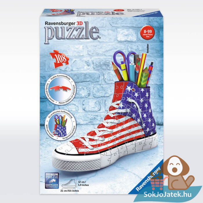 Amerikai tornacipő tolltartó 3D puzzle doboza, 108 db-os (Ravensburger 12549)