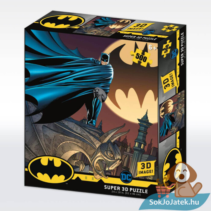 Batman, DC Comics: A Batman jel, 500 db-os hologramos 3D hatású puzzle doboza (Prime 3D 32518)