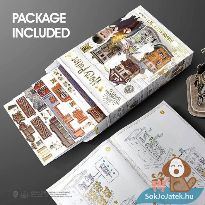 Harry Potter: Az Abszol út, 273 darabos 3D puzzle tartalma, 4 épülettel (CubicFun)