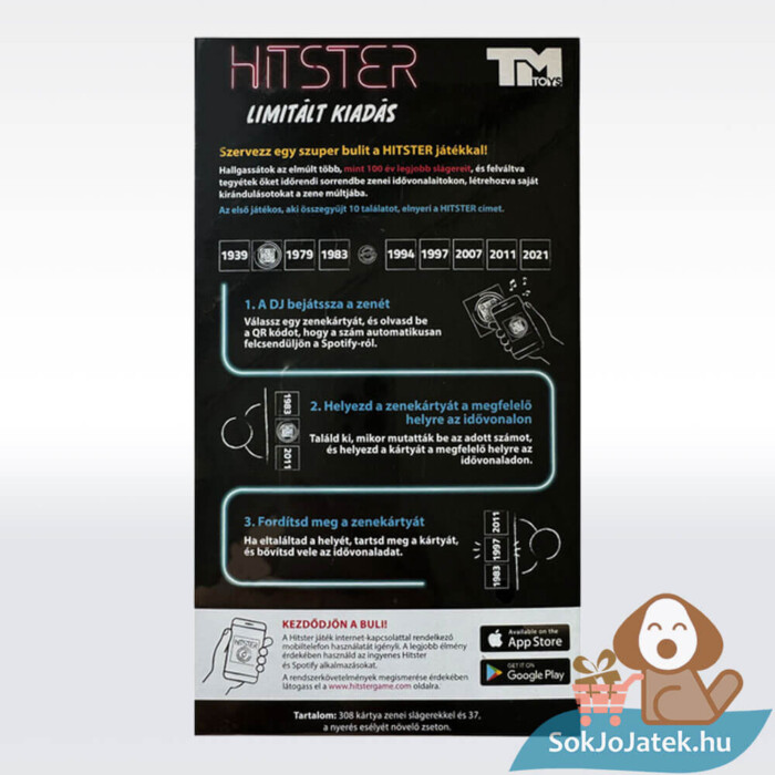 Hitster társasjáték magyar slágerekkel, hátulról