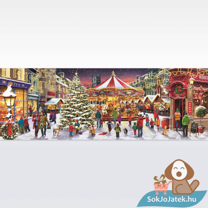 Meghitt karácsonyi vásár, 1000 db-os panoráma puzzle képe (Clementoni Christmas Collection, 39928)
