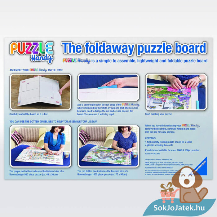 Összehajtható puzzle tábla doboza, hátulról, 500-1000 db-os kirakóhoz (Ravensburger)
