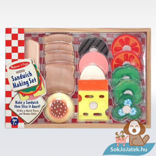Szerepjáték: Szendvicskészítés, 17 db-os konyhai fajáték, szeletelhető hozzávalókkal (Melissa & Doug)