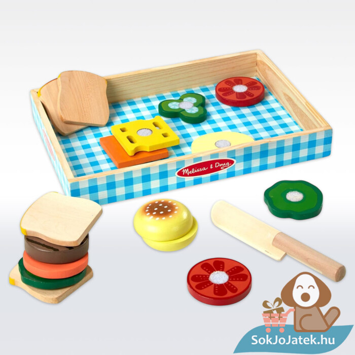 Szerepjáték: Szendvicskészítés, 17 db-os konyhai fajáték tartalma, szeletelhető hozzávalókkal (Melissa & Doug)