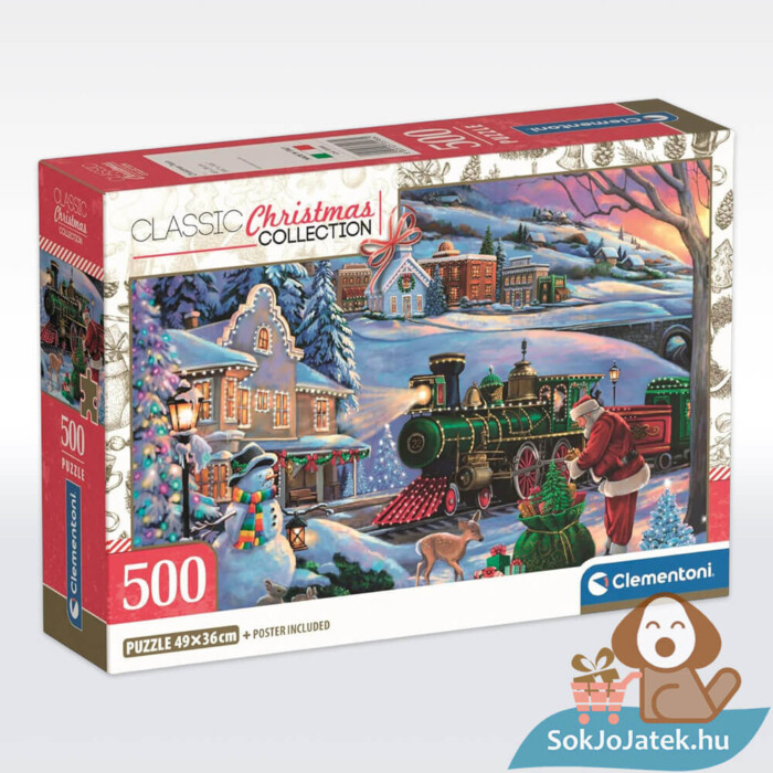 Télapó karácsonyi ajándékvonata, 500 db-os puzzle doboza (Clementoni Christmas Collection, 35566)