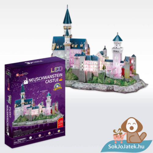 Neuschwanstein kastély: 128 db-os 3D puzzle LED világítással (CubicFun)