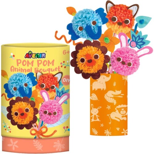Állatos, 4 db-os pom-pom szőrgombóc csokor készítő kreatív szett (Avenir)